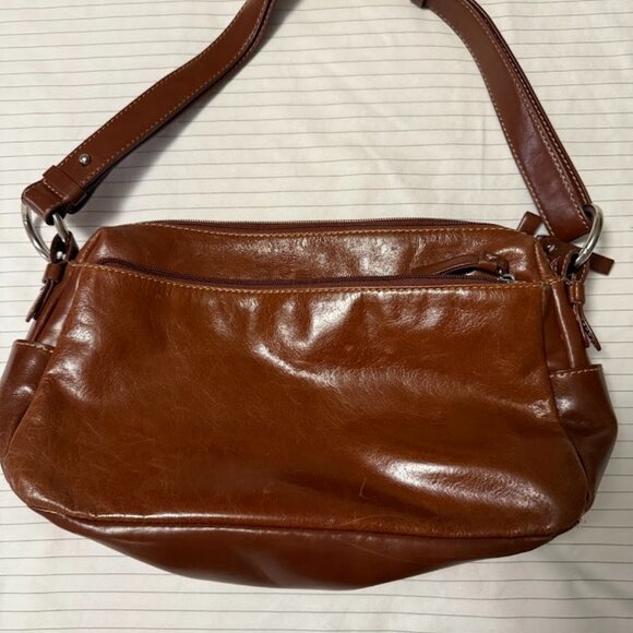 Giani Bernini Leather Vintage Handbag Multi Compartments Brown - Picture 1 of 3